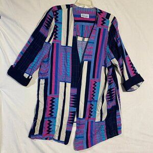 Vintage Kari's Korner Open Front Jacket Womens 16 Multicolor Geometric Abstract